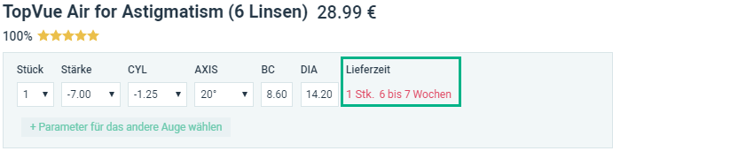 Alensa non-stock products delivery times